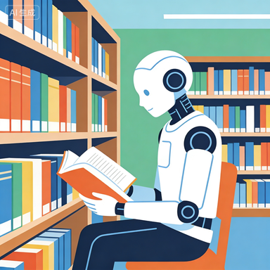 AI像学生在图书馆查阅资料