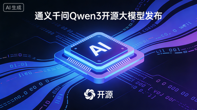Qwen3 通义千问开源大模型，蓝紫色科技感概念图